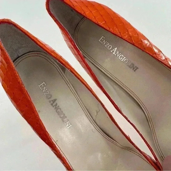 Enzo Angiolini heels sz 8 orange leather snakeskin embossed vintage y2k bright - Picture 10 of 13